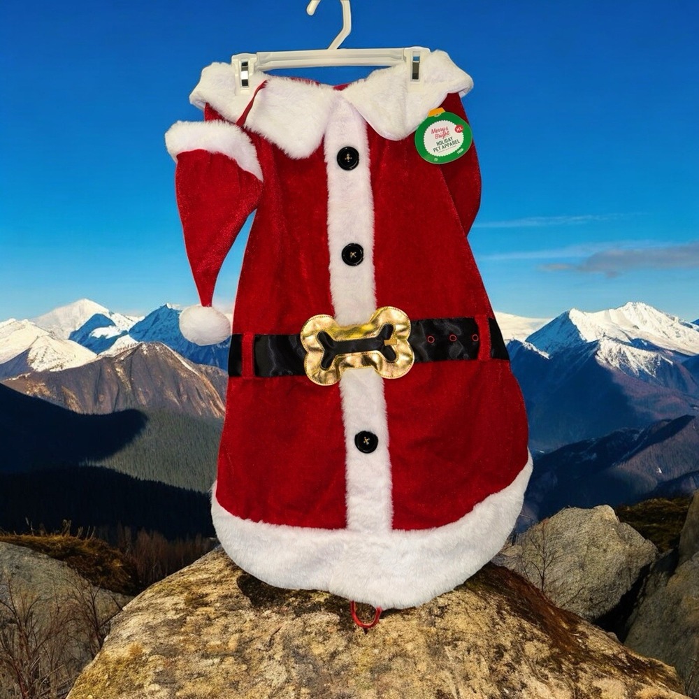 NEW! Merry & Bright Dog or Cat Pet Santa Costume w/ Hat - Size XL Extra Large